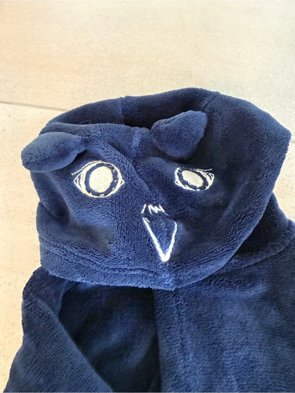 Kids Plush Hooded Robe with Character Face - Navy